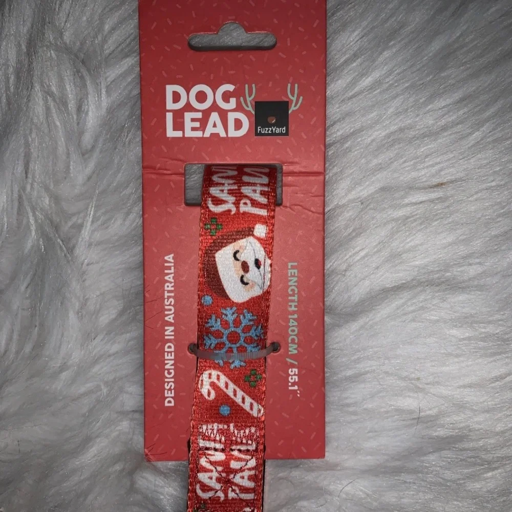 🦋 SANTA PAWS FuzzYard Red Dog Collar Medium Dog Breeds & Leash Set NWT